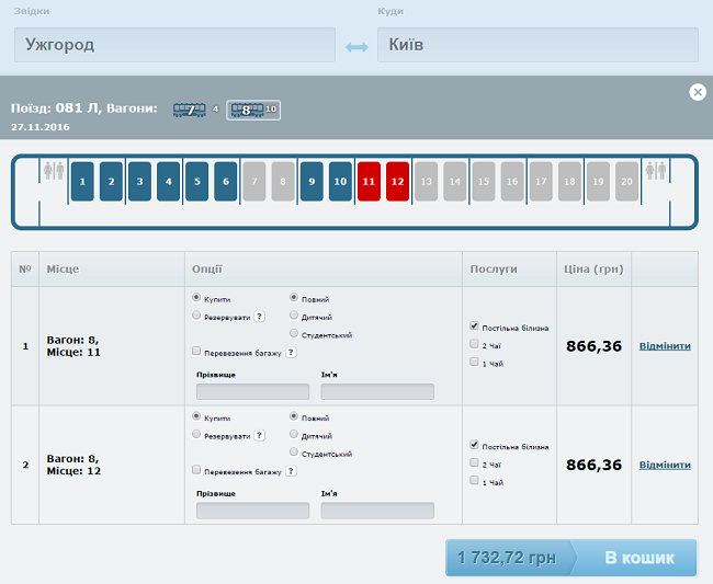 Покупая билеты по направлению Ужгород-Киев в ноябре, необходимо ориентироваться на нечетные даты 